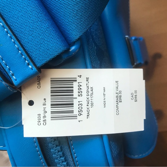 🥰 COACH Track Pack In Signature Canvas Gunmetal/Bright Blue - Picture 7 of 12